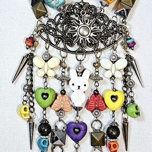 #553 MEGA Funky Rainbow Beaded Fringe Statement Necklace